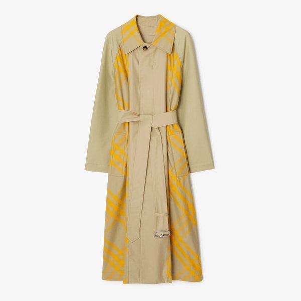 Checked Belted-Waist Reversible Trench Coat