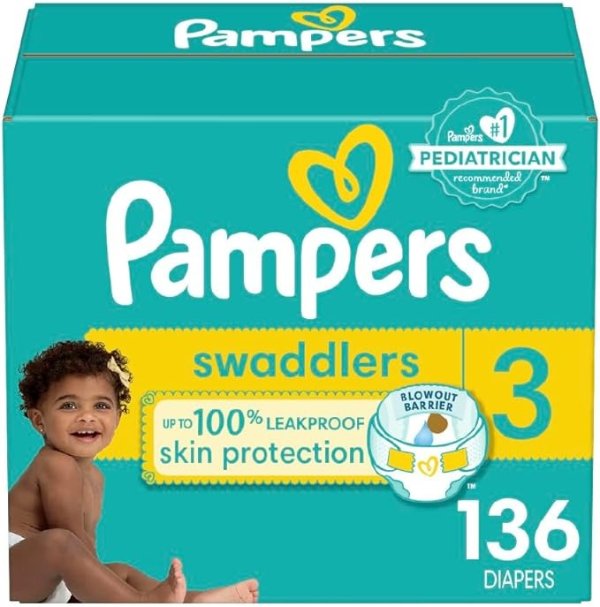 Diapers Size 3, 136 Count - Pampers Swaddlers Disposable Baby Diapers, Enormous Pack