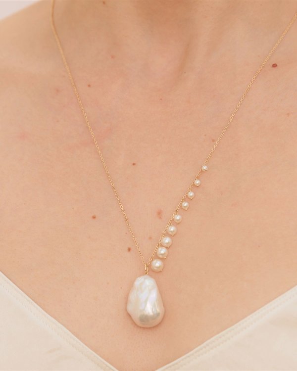 Sea of Beauty Long Necklace with Freshwater Pearl Drop and Akoya Train