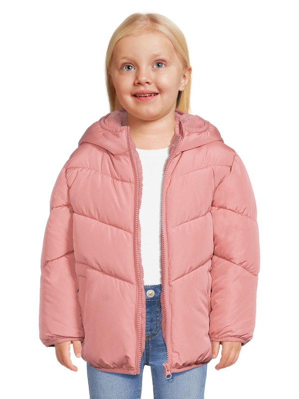 Baby and Toddler Girls Puffer Jacket with Hood, Sizes 12M-5T