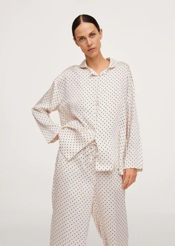 Polka-dot satin pyjama shirt