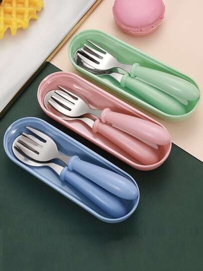 1set Random Color Fork & Spoon & Storage Box