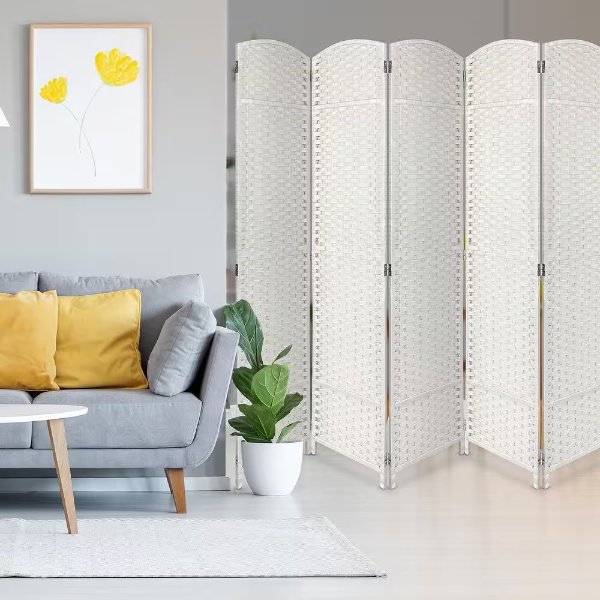 White 8 Panel 6 ft. Tall Double Hinged Foldable Panel Room Divider
