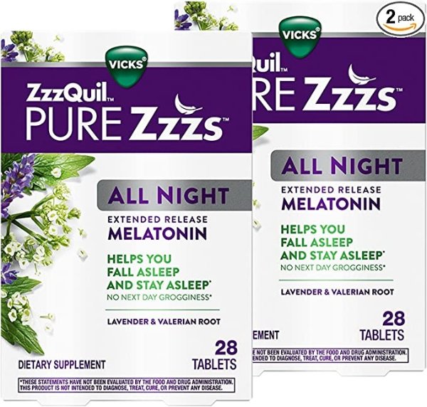 PURE Zzzs Melatonin Sleep Aid Tablets, 2 mg per tablet, 28 Count (Pack of 2)