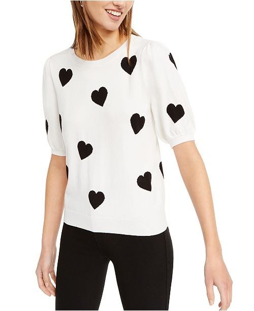 INC Intarsia Heart Short-Sleeve Sweater, Created For Macy's
