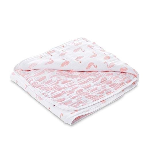Dream Blanket, 100% Cotton Muslin, 4 Layer Lightweight and Breathable, Large 44 X 44 inch, Briar Rose - Swans