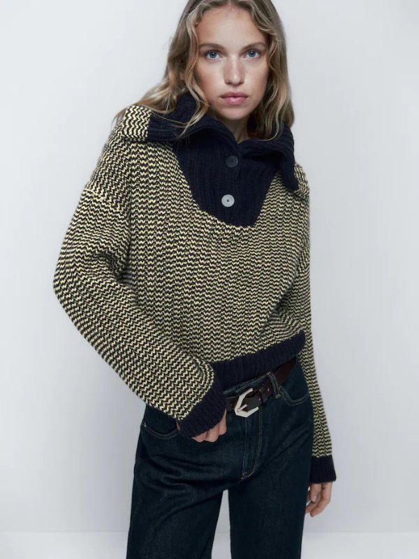 Wool blend sailor collar sweater - Massimo Dutti