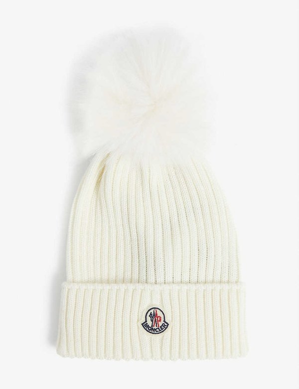 Logo-embroidered ribbed wool-blend beanie 2-14 years