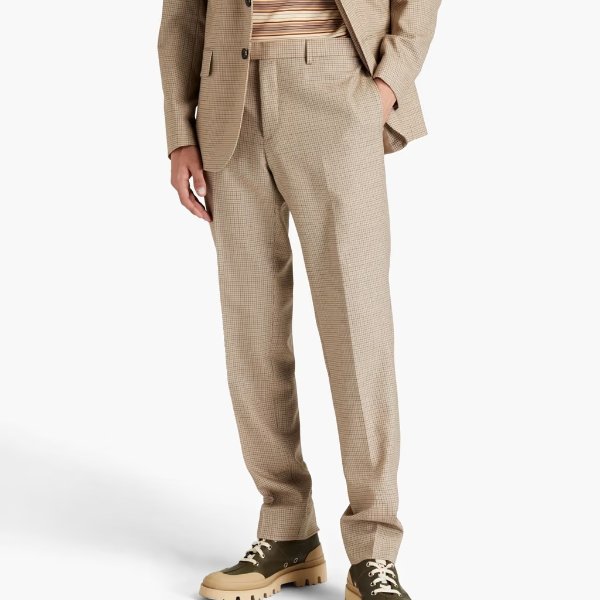 Gingham wool-canvas suit pants
