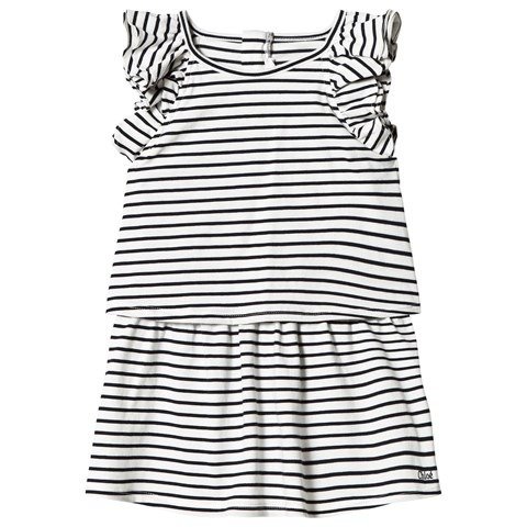 Black and White Striped Frill Shoulders Jersey Dress | AlexandAlexa