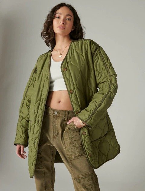 women's longline quilted liner jacket