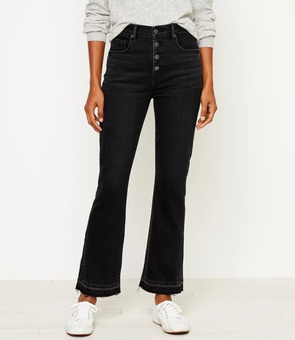 High Rise Flare Crop Jeans in Washed Black Wash | LOFT
