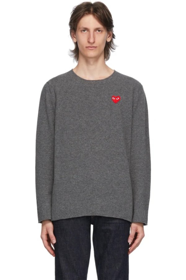 Grey Heart Patch Crewneck Sweater