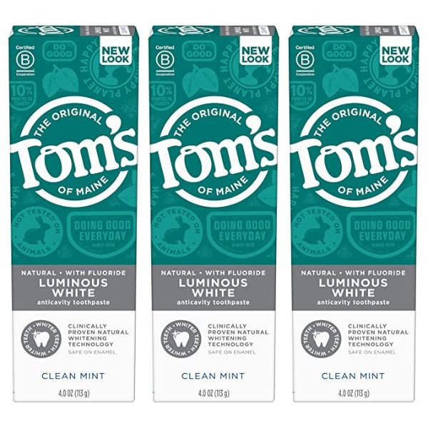 Natural Luminous White Toothpaste with Fluoride, Clean Mint, 4.0 oz. 3-Pack (Packaging May Vary)