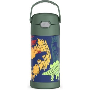 ThermosFUNTAINER 12 Ounce Stainless Steel Vacuum Insulated Kids Straw Bottle, Dinosaurs