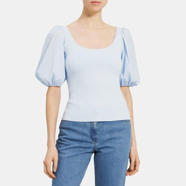 Puff Sleeve Top in Stretch Knit