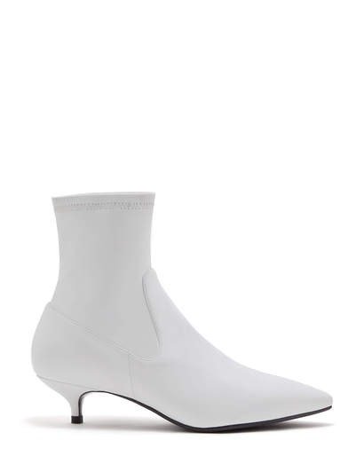 DAVE - WHITE LEATHER KITTEN HEEL STRETCH BOOTIES