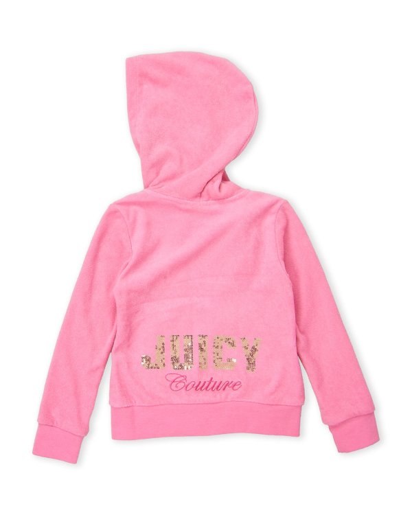 (Girls 4-6x) Two-Piece Pink Terry Sequin Logo Hoodie & Joggers Set