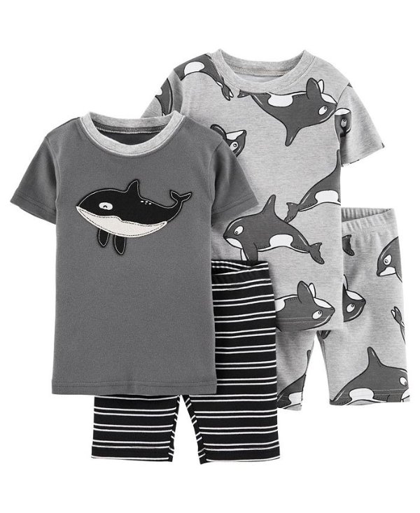 Toddler Boys 4-Piece Snug Fit T-shirt and Shorts Pajama Set