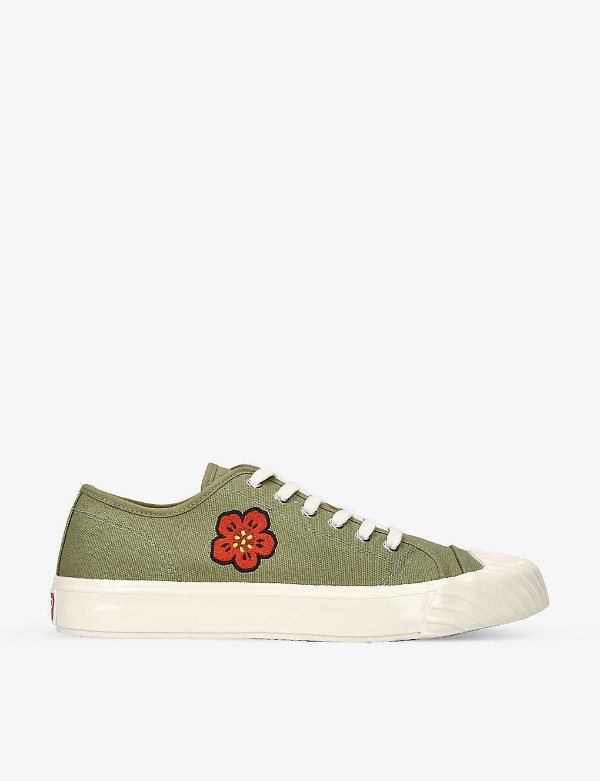 School rose-embroidered canvas low-top trainers