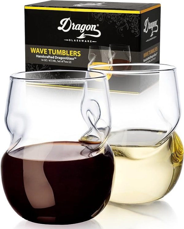 Glassware Wine Glasses, Stemless with Finger Indentations, 16-Ounce, Set of 2