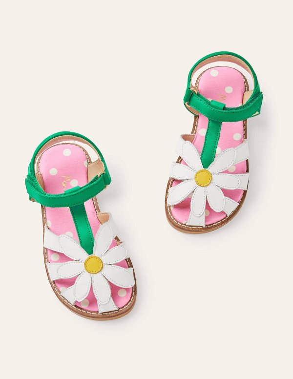 Leather Padded Sandals - White Flower | Boden US