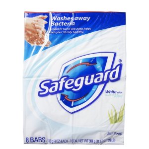 Safeguard Antibacterial Soap, White with Aloe, 4 oz bars, 8 ea