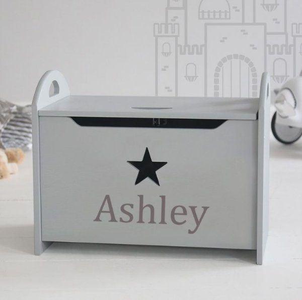 Personalized Gray Star Toy Chest