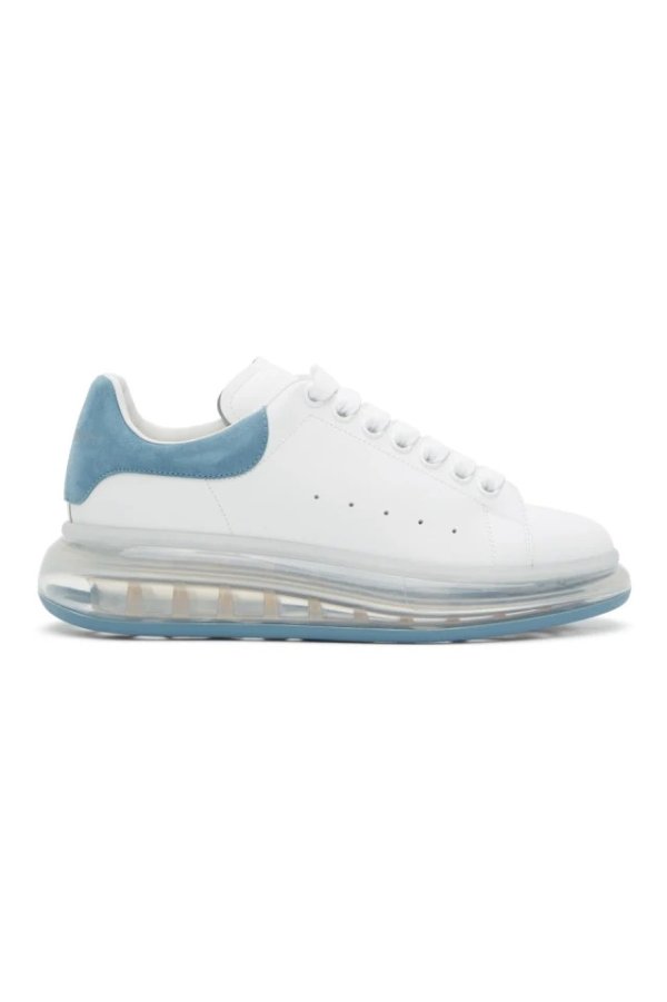 White & Blue Clear Sole Oversized Sneakers