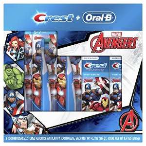 Oral-B and Crest Kids Holiday Pack Featuring Marvel's Avengers, Kids Two Fluoride Anticavity Toothpastes and Three Toothbrushes