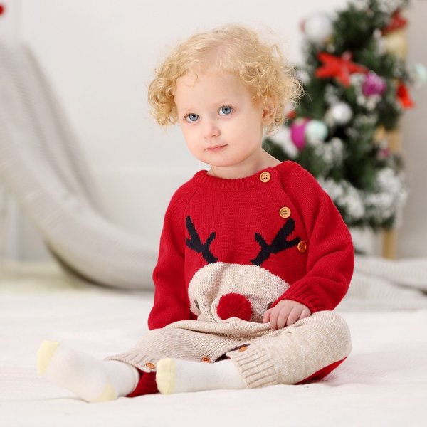 Baby Elk Christmas Knitted Jumpsuits