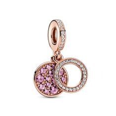 Sparkling Pink Disc Double Dangle Charm, Rose Gold-Plated