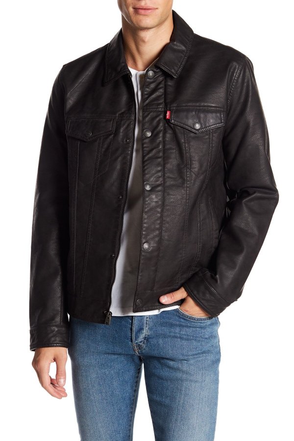 Classic Faux Leather Trucker Jacket