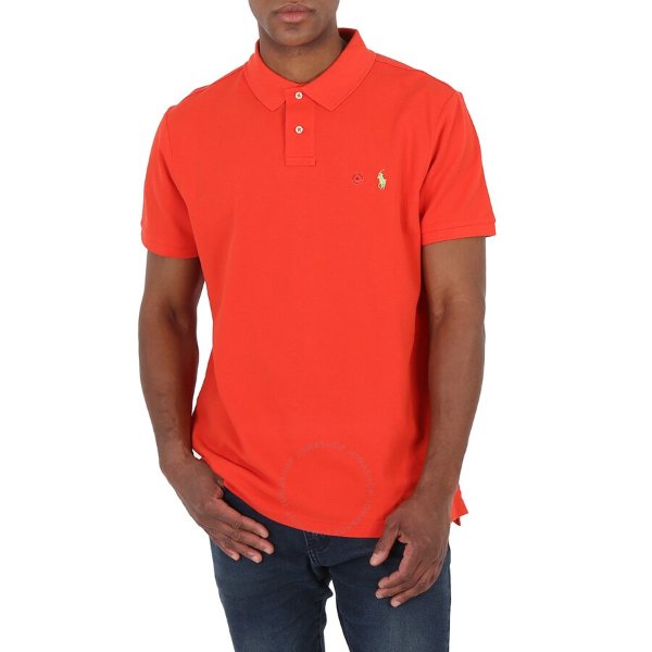 Men's Red Embroidered-Logo Polo Shirt