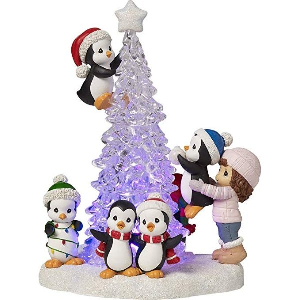Tree-mendous Fun Girl With Penguins LED Lighted Resin/Acrylic Tabletop Christmas Tree Figurine 171413
