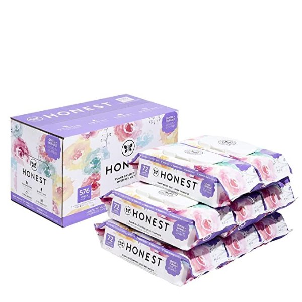 The Honest Company Designer Baby Wipes| Rose Blossom | Over 99 Percent Water | Pure & Gentle | Plant-Based | Fragrance Free | Extra Thick & Durable Wet Wipes, 72 Count (Pack of 8)