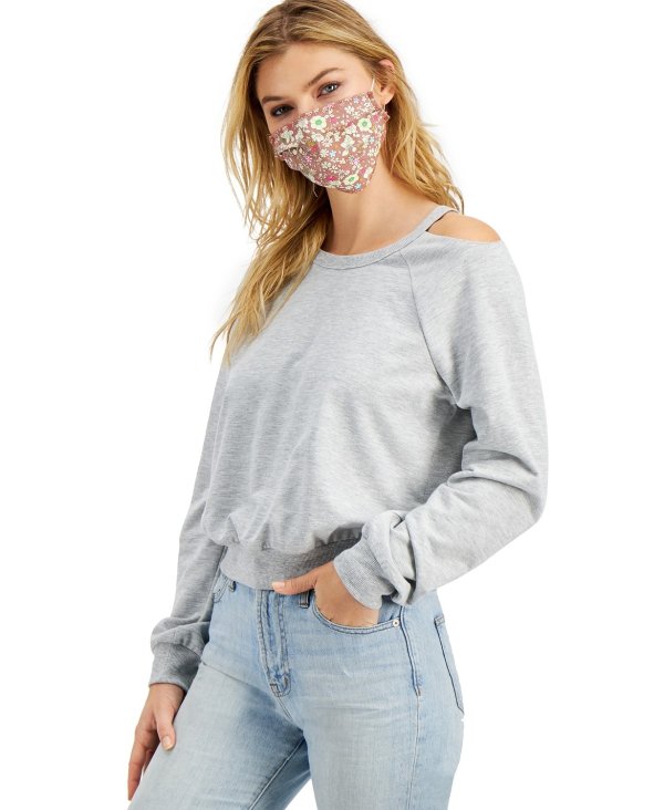 Juniors' Sweatshirt & Printed Face Mask