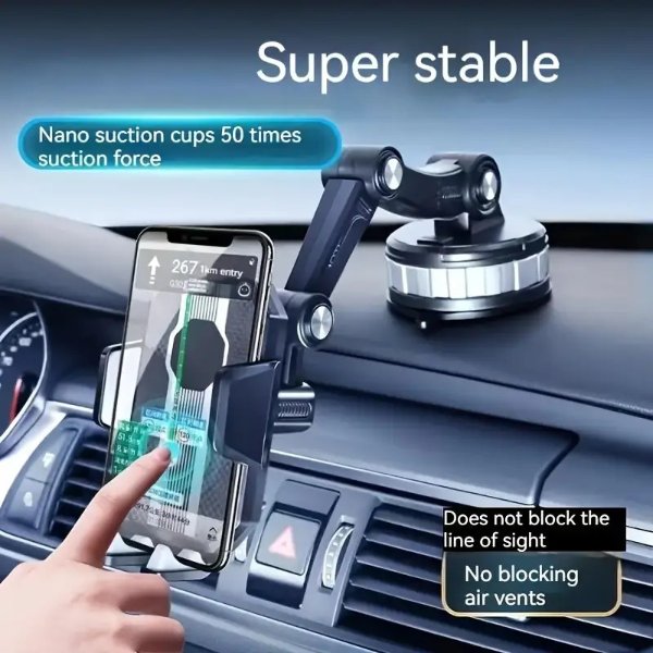 1pc Car Mounted Mobile Phone Holder, Suction Cup Type, Foldable, High-end, Strong Reinforced Mechanical Arm, Suction Cup, Universal Model For Small Cars And Trucks