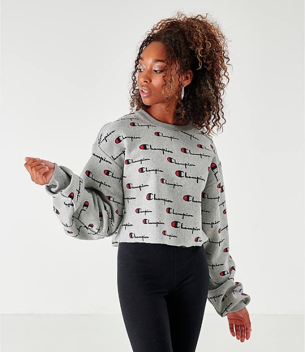 Women's Champion Reverse Weave Allover Print Cropped Crewneck Sweatshirt