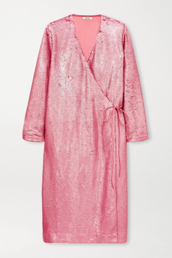 Sequined satin wrap dress