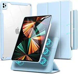 Hybrid Case Compatible with iPad Pro 12.9 Inch (2021), iPad Pro 5th Generation 12.9 Inch Case, Detachable Magnetic Cover, Adjustable Portrait/Landscape Stand, Rebound 360 Series, Sky Blue