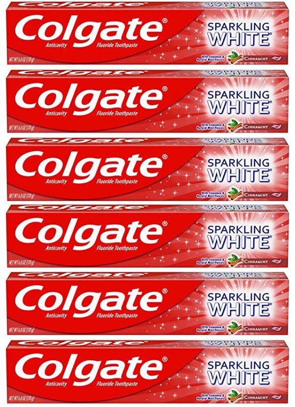 Sparkling White Whitening Toothpaste, Cinnamon Mint - 6 ounce (6 Pack)
