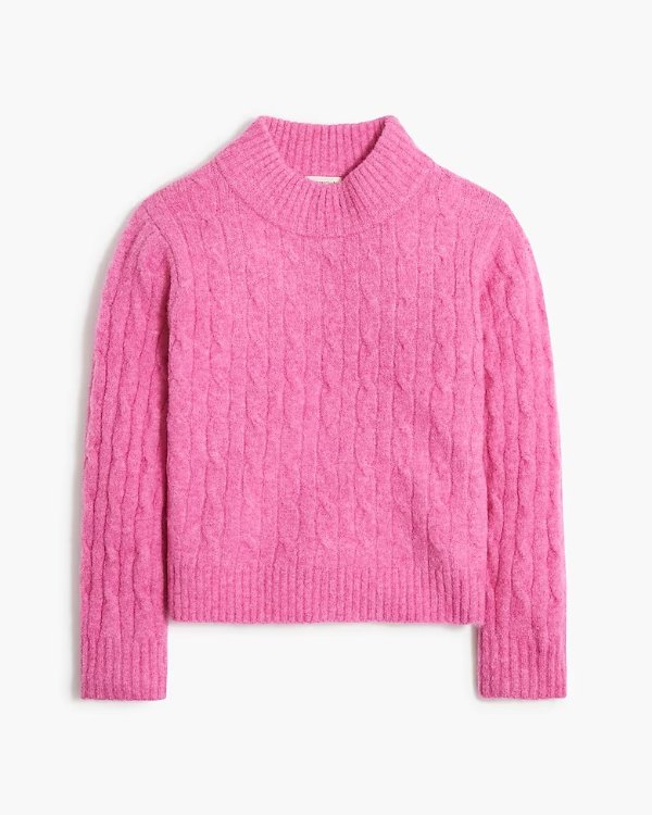 Girls' cable mockneck sweater in extra-soft yarn