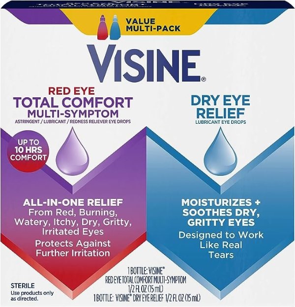 Red Eye Total Comfort Multi-Symptom & Dry Eye Relief Lubricant Eye Drops, 2 Items