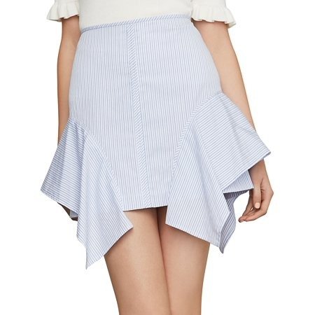 Pinstripe Asymmetric Flared Cotton Pencil Skirt