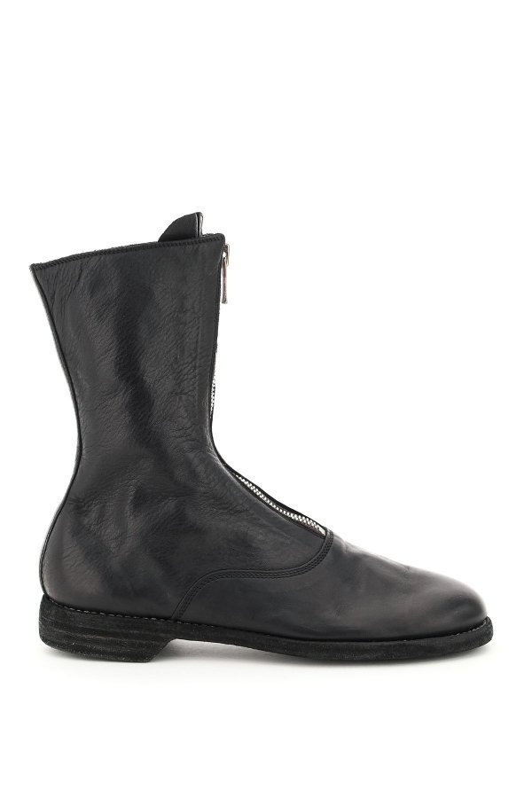 front zip leather ankle boots