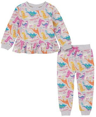 Little Girls Dino-Print Fleece Sweatshirt and Joggers Set