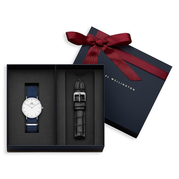 Classic Bayswater Stainless Steel, NATO & Leather-Strap Watch Gift Set