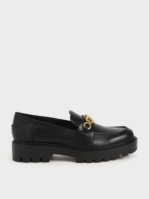 Black Metallic Accent Chunky Loafers