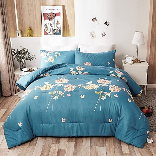 Wkrevs Comforter Set Queen Size - 3 Pieces Bedding Set Lightweight Ultra Soft for All Season with 2 Pillowcase